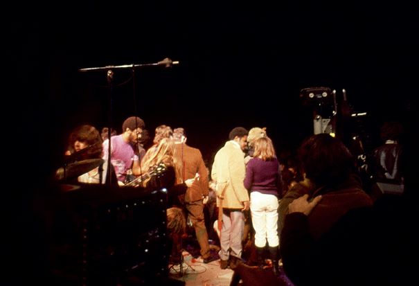LIVERMORE, CA - DECEMBER 6: (L-R) English guitarist Mick Taylor and English singer, songwriter, actor, and film producer Mick Jagger of the English rock band The Rolling Stones perform during the Altamont Speedway Free Festival, which was a counterculture rock concert held on Saturday, December 6, 1969, at the Altamont Speedway in Livermore, California. (Photo by Jeff Hochberg/Rock Negatives)
