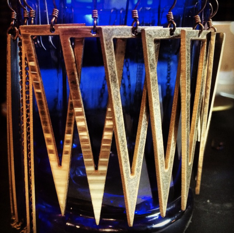 Triangle Accent Earrings Made From Bronze Drum Cymbals