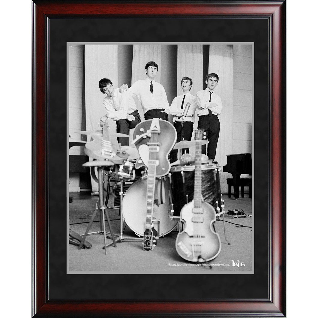 The Beatles '1962 Black and White Pose With Instruments' 8x10 Framed Photo