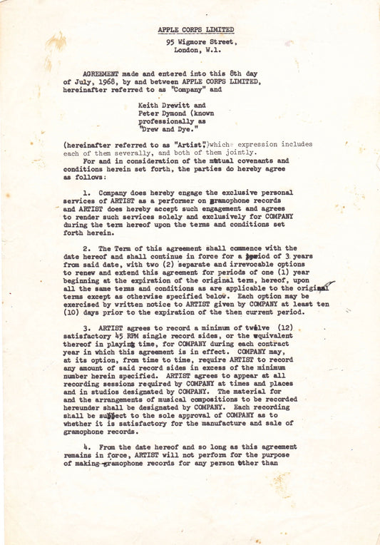 EXCLUSIVE: Official Apple Corps 1968 Publishing Contract