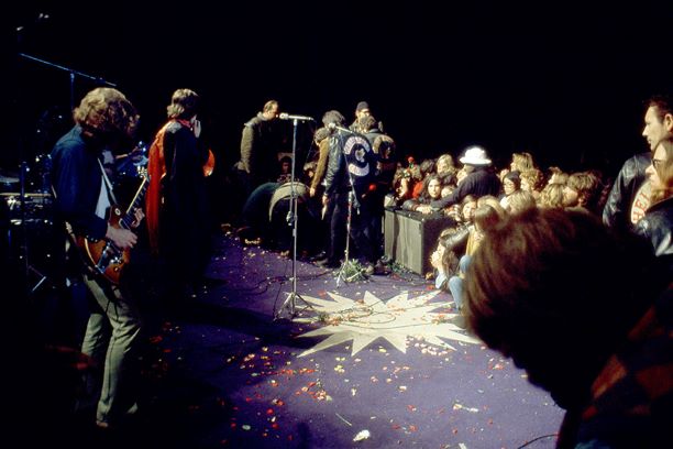 LIVERMORE, CA - DECEMBER 6: (L-R) English guitarist Mick Taylor and English singer, songwriter, actor, and film producer Mick Jagger of the English rock band The Rolling Stones perform during the Altamont Speedway Free Festival, which was a counterculture rock concert held on Saturday, December 6, 1969, at the Altamont Speedway in Livermore, California. (Photo by Jeff Hochberg/Rock Negatives)